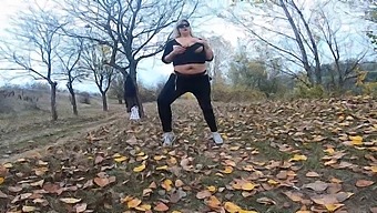 A Beautiful Fat Woman Plays With Her Boobs In A Public Park Near Lake