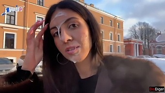 Stunner Parades In Public With Semen On Her Visage Courtesy Of A Kind Benefactor
